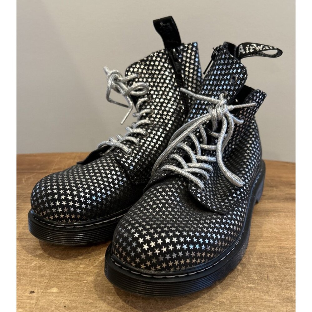 Dr Martens Boots Ladies US 5 Air Wair Black Silver Stars Lace Up Zip 1460 PASCAL